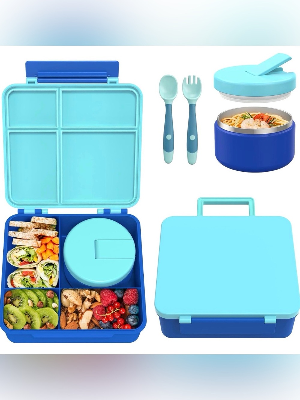 Lunch Box with 8oz Thermo, Leakproof Lunch Food Containers with 4 Compartment